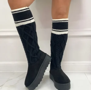 Primi Tacchi Asia - Stivaletto Eskimo Boots Calzino Alto Gomma Nero Sale