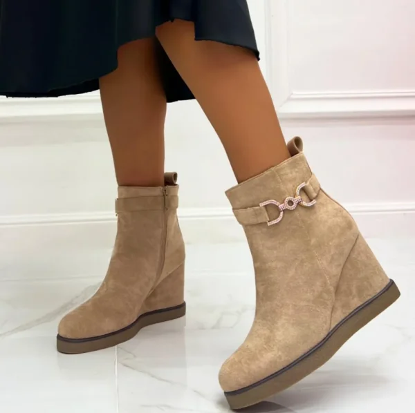 Primi Tacchi Aude - Stivaletto Donna Scarpe Zeppa Punta Strass Beige Discount