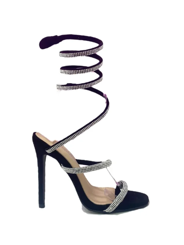 Primi Tacchi Ava - Sandalo Donna Scarpa Tacco Spillo Punta Strass Nero Fashion