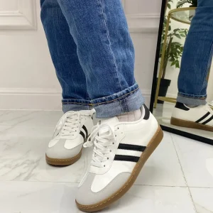 Primi Tacchi Bellamy - Sneakers Donna Scarpe Ginnastica Lacci Casual Comodo BIANCA Clearance