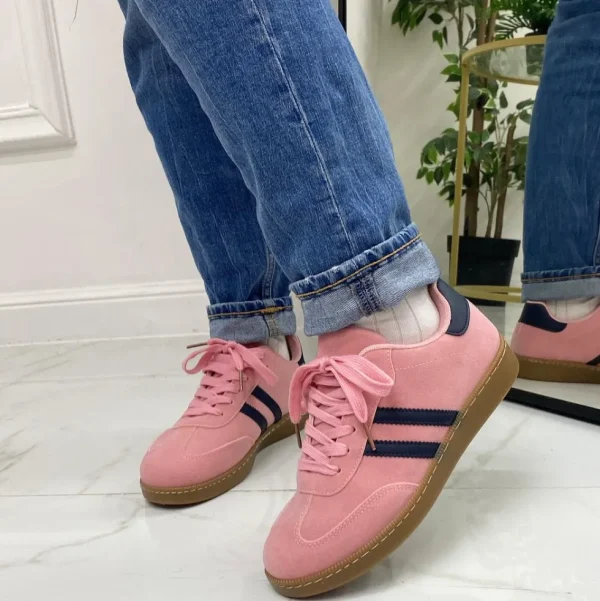 Primi Tacchi Bellamy - Sneakers Donna Scarpe Ginnastica Lacci Casual Comodo Rosa New