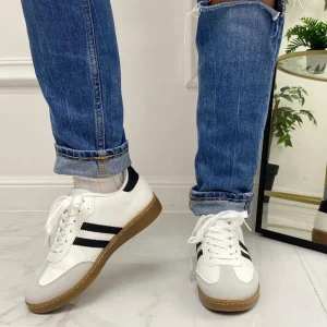 Primi Tacchi Bellamy - Sneakers Donna Scarpe Ginnastica Lacci Casual Comodo BIANCA Clearance