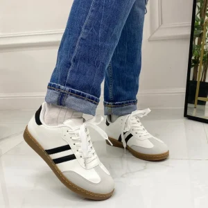 Primi Tacchi Bellamy - Sneakers Donna Scarpe Ginnastica Lacci Casual Comodo BIANCA Clearance