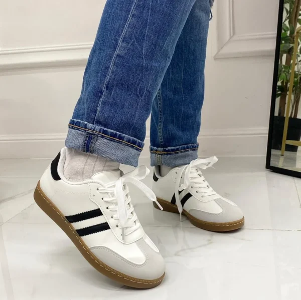 Primi Tacchi Bellamy - Sneakers Donna Scarpe Ginnastica Lacci Casual Comodo BIANCA Clearance