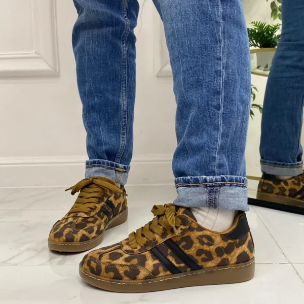 Primi Tacchi Bellamy - Sneakers Donna Scarpe Ginnastica Lacci Casual Comodo Leopard Sale