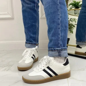 Primi Tacchi Bellamy - Sneakers Donna Scarpe Ginnastica Lacci Casual Comodo BIANCA Clearance