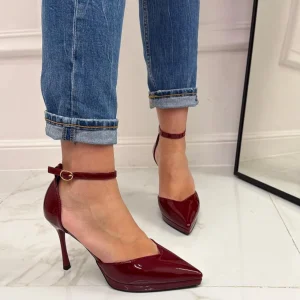 Primi Tacchi Belle - Décolleté Donna Tacco A Spillo Punta Vernice Elegante Bordeaux Discount