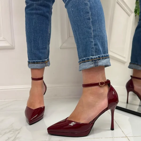 Primi Tacchi Belle - Décolleté Donna Tacco A Spillo Punta Vernice Elegante Bordeaux Discount