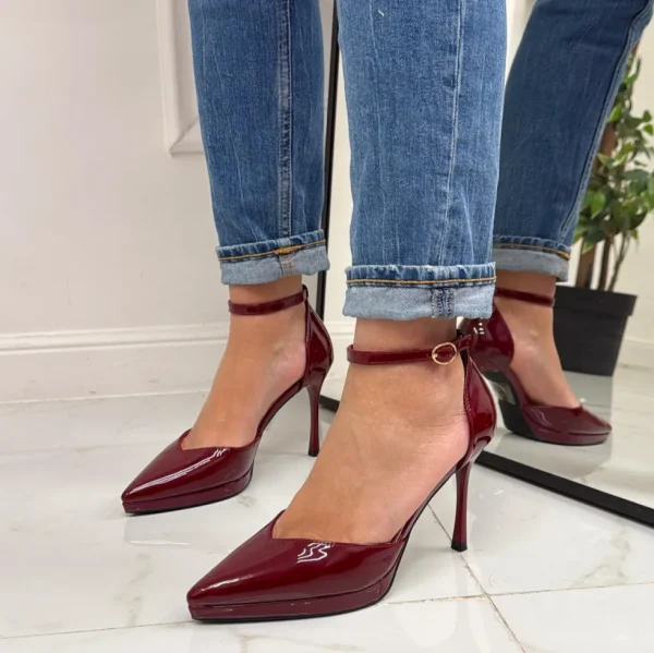 Primi Tacchi Belle - Décolleté Donna Tacco A Spillo Punta Vernice Elegante Bordeaux Discount