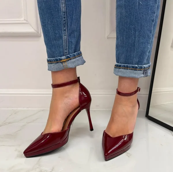 Primi Tacchi Belle - Décolleté Donna Tacco A Spillo Punta Vernice Elegante Bordeaux Discount