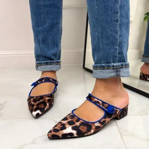 Primi Tacchi Birk - Sabot Pantofolina Donna Punta Tallone Scoperto Leopard-blu Outlet