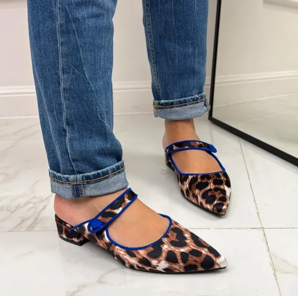Primi Tacchi Birk - Sabot Pantofolina Donna Punta Tallone Scoperto Leopard-blu Outlet