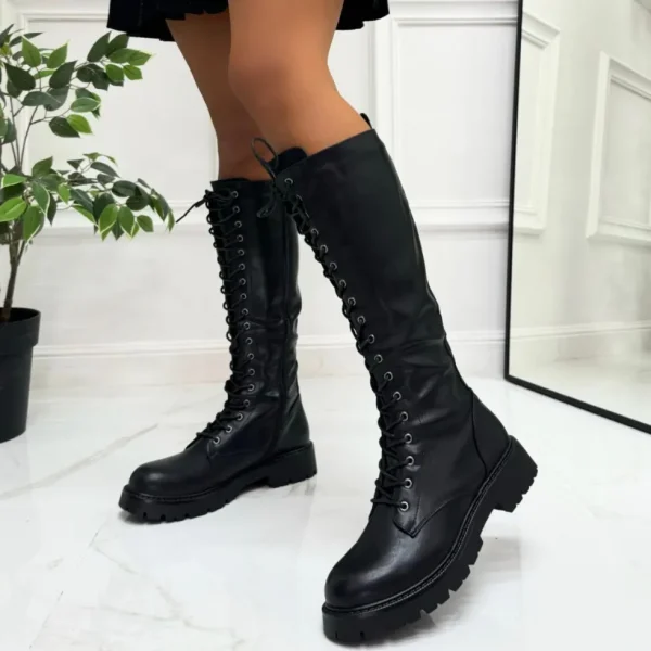 Primi Tacchi Blair - Stivali Anfibi Donna Lacci Casual Comodo Nero Hot