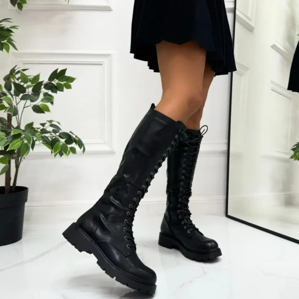 Primi Tacchi Blair - Stivali Anfibi Donna Lacci Casual Comodo Nero Hot