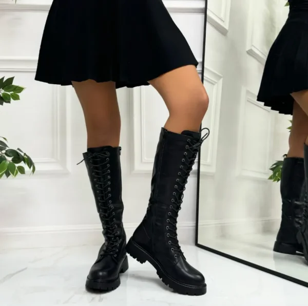 Primi Tacchi Blair - Stivali Anfibi Donna Lacci Casual Comodo Nero Hot