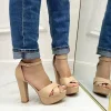 Primi Tacchi Britney - Sandalo Donna Scarpe Cinturino Tacco Quadrato Plateau Nude Fashion