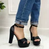 Primi Tacchi Britney - Sandalo Donna Scarpe Cinturino Tacco Quadrato Plateau Nero Sale