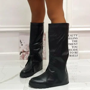 Primi Tacchi Camila - Stivale Donna Alto Punta Tonda Donna Cerniera Risvolto Nero Discount