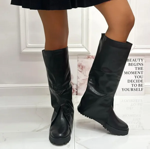 Primi Tacchi Camila - Stivale Donna Alto Punta Tonda Donna Cerniera Risvolto Nero Discount