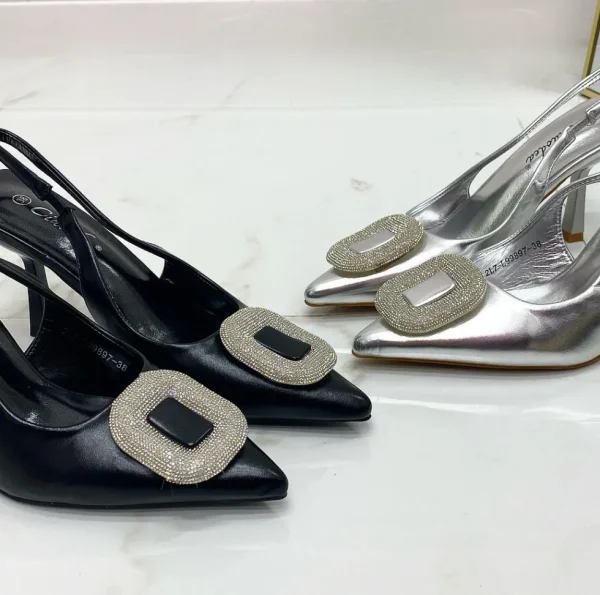 Primi Tacchi Carlotta - Decolleté Donna Scarpe Tacco Punta Gioiello Elegante Nero Outlet