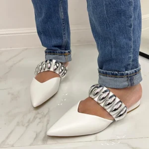 Primi Tacchi Cecilia - Sabot Donna Punta Scarpe Casual Bianco Clearance