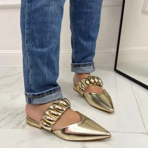 Primi Tacchi Cecilia - Sabot Donna Punta Scarpe Casual Oro Hot