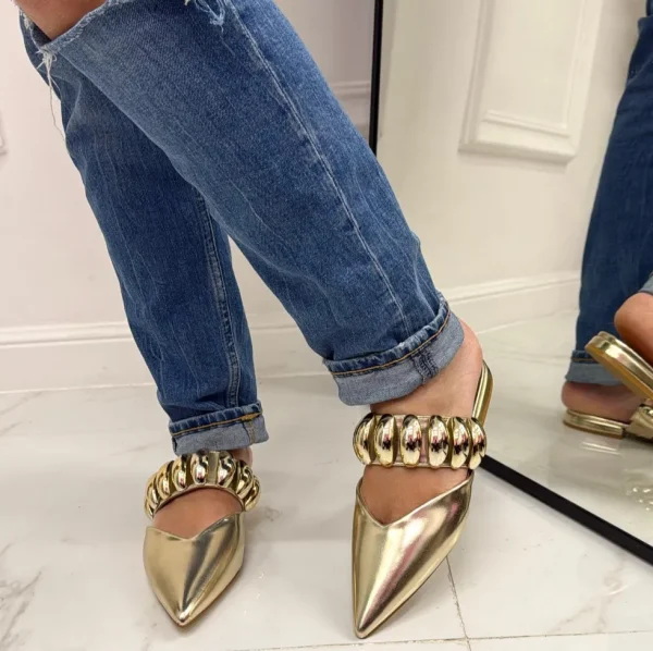 Primi Tacchi Cecilia - Sabot Donna Punta Scarpe Casual Oro Hot