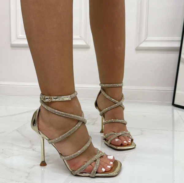 Primi Tacchi Celin - Sandalo Donna Punta Tacco Spillo Elegante Oro Best