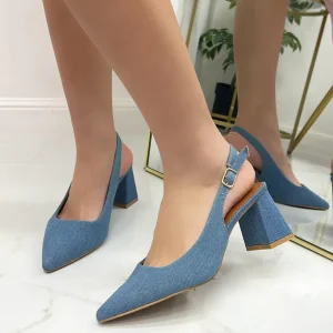 Primi Tacchi Chantal - Decolleté Donna Punta Scarpa Tacco Quadrato Denim Outlet