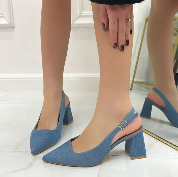 Primi Tacchi Chantal - Decolleté Donna Punta Scarpa Tacco Quadrato Denim Outlet