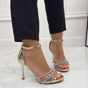 Primi Tacchi Chiara - Sandalo Donna Punta Tacco Spillo Elegante Oro Discount