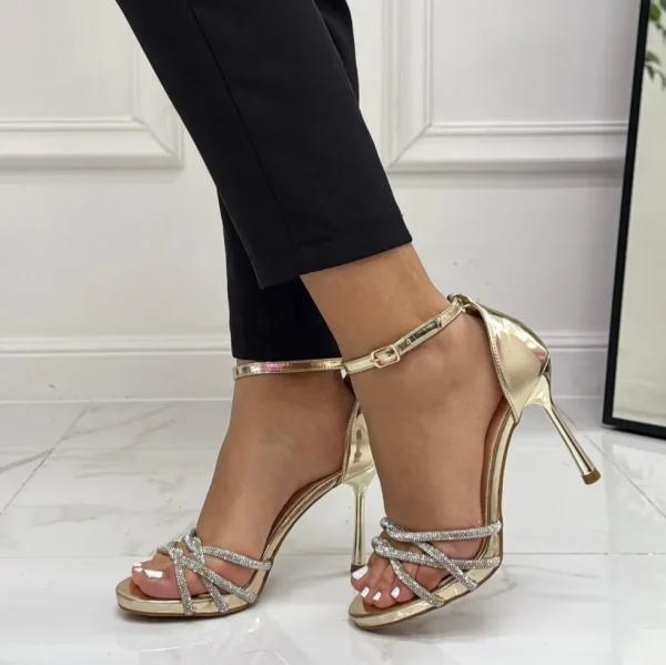 Primi Tacchi Chiara - Sandalo Donna Punta Tacco Spillo Elegante Oro Discount