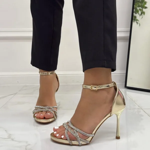 Primi Tacchi Chiara - Sandalo Donna Punta Tacco Spillo Elegante Oro Discount
