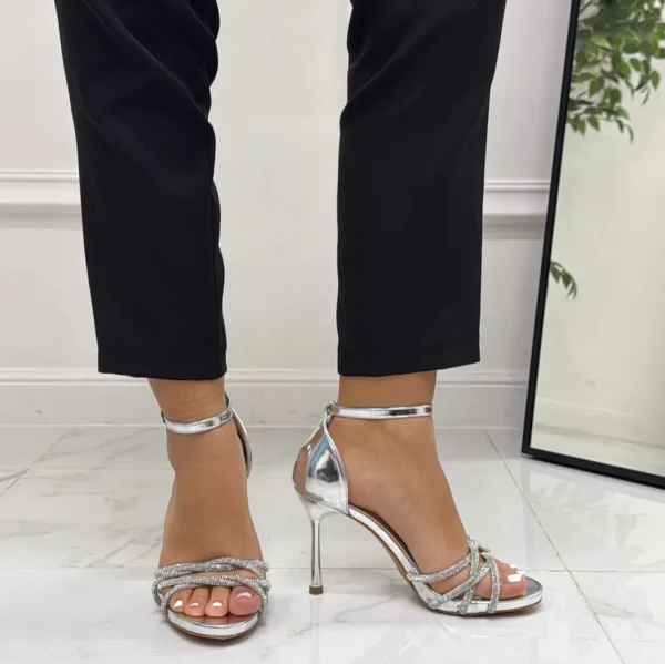 Primi Tacchi Chiara - Sandalo Donna Punta Tacco Spillo Elegante Argento Outlet