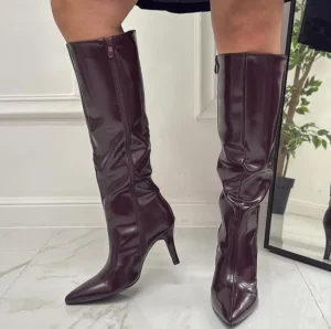 Primi Tacchi Chic - Stivale Donna Lucido Alto Punta Cerniera Tacco Spillo Elegante Sale