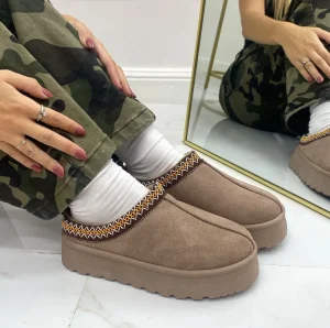 Primi Tacchi Clary - Stivaletto Donna Scarpa Pelliccia Gomma Alta Casual Caldo Khak New