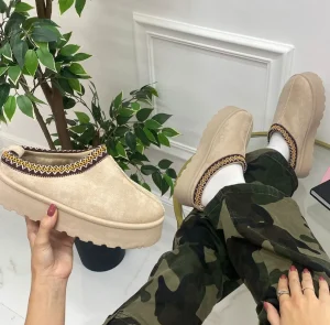 Primi Tacchi Clary - Stivaletto Donna Scarpa Pelliccia Gomma Alta Casual Caldo Beig Sale