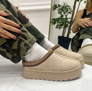 Primi Tacchi Clary - Stivaletto Donna Scarpa Pelliccia Gomma Alta Casual Caldo Beig Sale