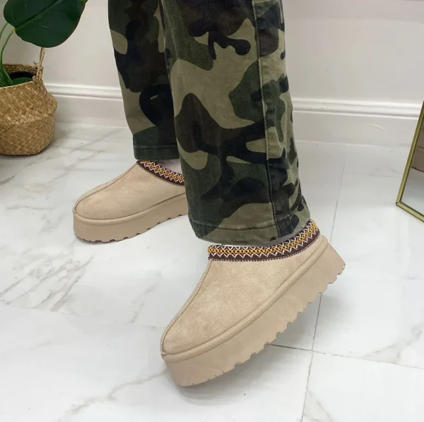Primi Tacchi Clary - Stivaletto Donna Scarpa Pelliccia Gomma Alta Casual Caldo Beig Sale