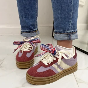 Primi Tacchi Clyde - Sneakers Donna Scarpe Ginnastica Lacci Casual Comodo Bordeaux Fashion