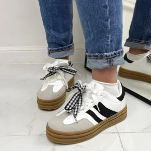 Primi Tacchi Clyde - Sneakers Donna Scarpe Ginnastica Lacci Casual Comodo BIANCA Sale
