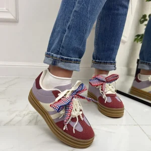 Primi Tacchi Clyde - Sneakers Donna Scarpe Ginnastica Lacci Casual Comodo Bordeaux Fashion