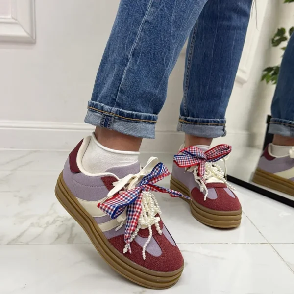 Primi Tacchi Clyde - Sneakers Donna Scarpe Ginnastica Lacci Casual Comodo Bordeaux Fashion