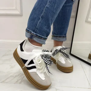 Primi Tacchi Clyde - Sneakers Donna Scarpe Ginnastica Lacci Casual Comodo BIANCA Sale