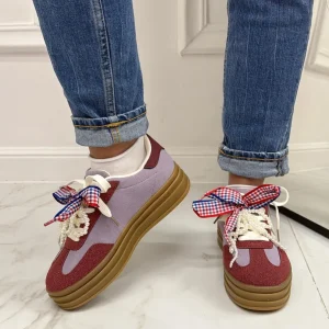 Primi Tacchi Clyde - Sneakers Donna Scarpe Ginnastica Lacci Casual Comodo Bordeaux Fashion