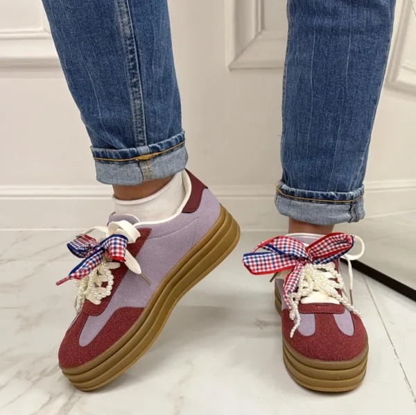 Primi Tacchi Clyde - Sneakers Donna Scarpe Ginnastica Lacci Casual Comodo Bordeaux Fashion