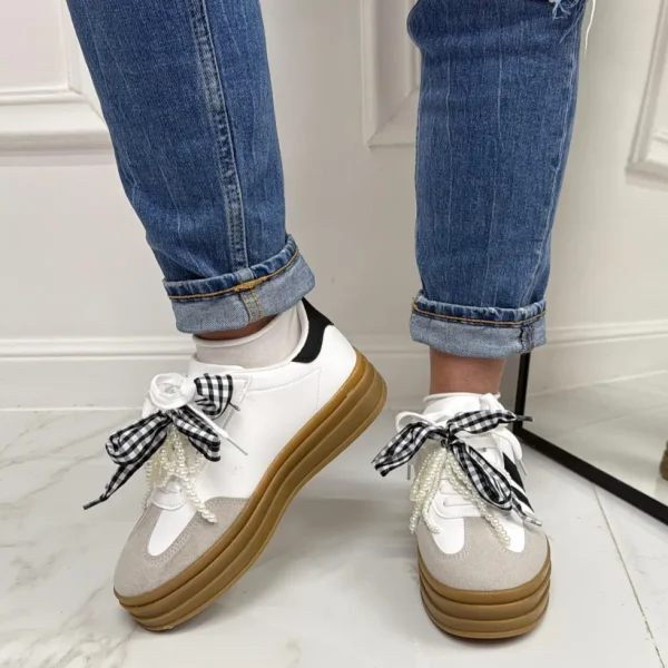 Primi Tacchi Clyde - Sneakers Donna Scarpe Ginnastica Lacci Casual Comodo BIANCA Sale