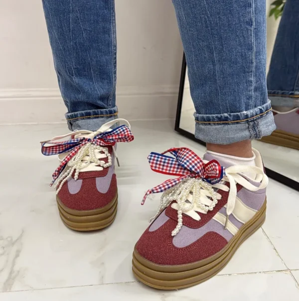 Primi Tacchi Clyde - Sneakers Donna Scarpe Ginnastica Lacci Casual Comodo Bordeaux Fashion