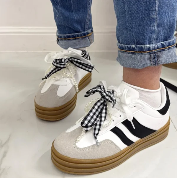 Primi Tacchi Clyde - Sneakers Donna Scarpe Ginnastica Lacci Casual Comodo BIANCA Sale