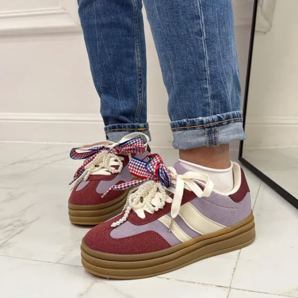 Primi Tacchi Clyde - Sneakers Donna Scarpe Ginnastica Lacci Casual Comodo Bordeaux Fashion